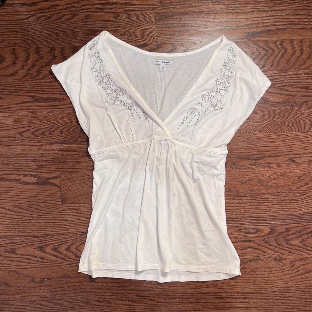 y2k white sequin beaded baby doll top large